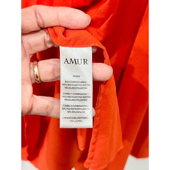 AMUR Cleopatra Colorblock Pleated Asymmetrical A-Line Maxi Dress Pink / Orange 4 - Picture 6 of 6